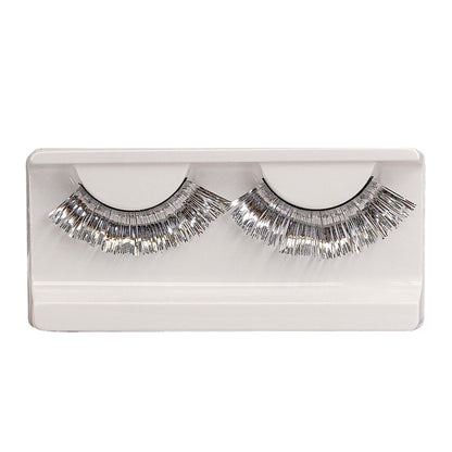 "SILBERMETALLISCHE WIMPERN" in Box mit Kleber in Glasflasche – Detailansicht