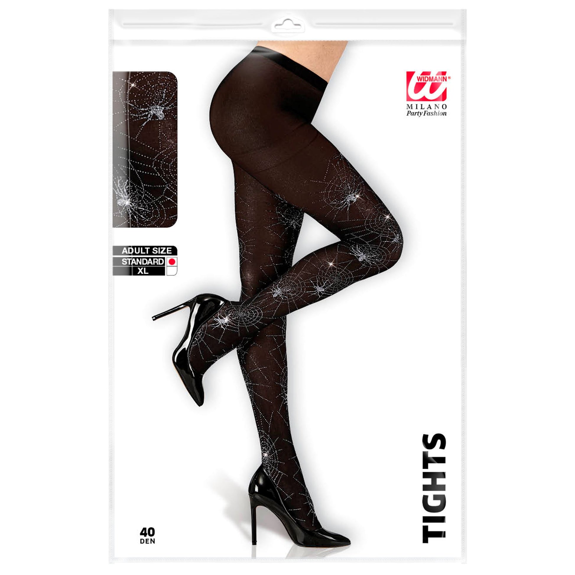 "SILBERNDE STRUMPFHOSE SPINNENNETZ UND SPINNE" 40 DEN – Detailansicht