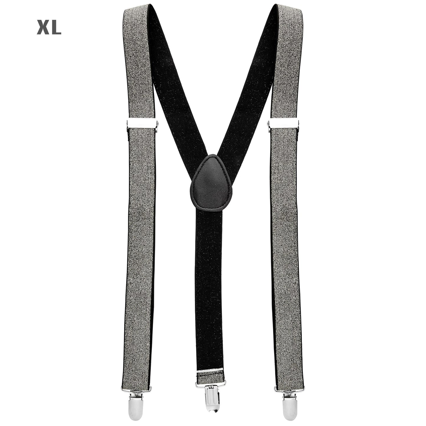 "SILBERNE LUREXHOSENTRÄGER" (ultralang bis 115-120 cm) – Vorderansicht