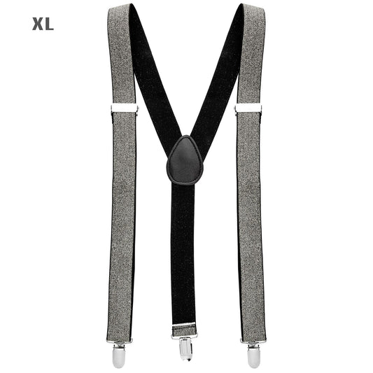 "SILBERNE LUREXHOSENTRÄGER" (ultralang bis 115-120 cm) – Vorderansicht