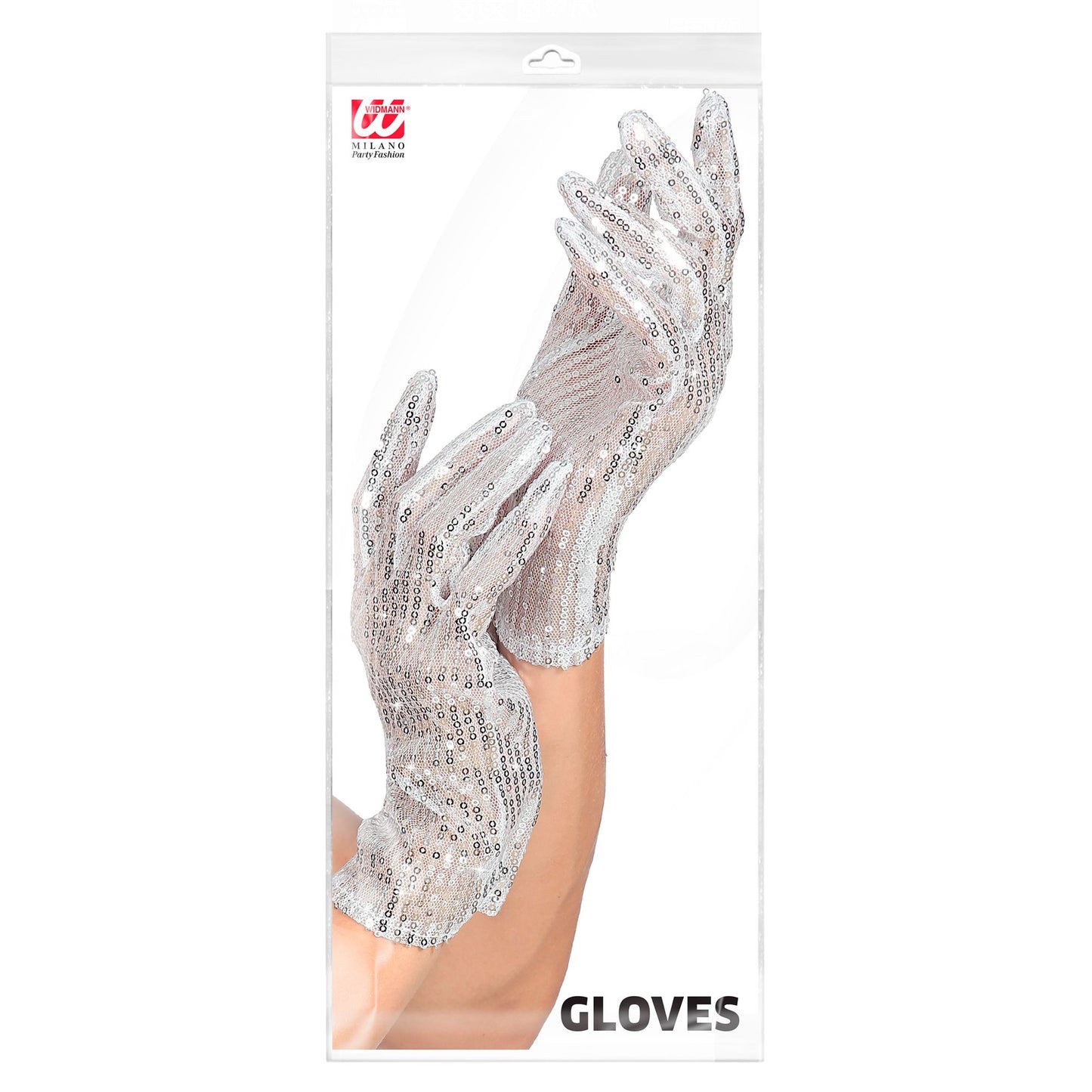 "SILBERNE PAILLETTENHANDSCHUHE" – Detailansicht