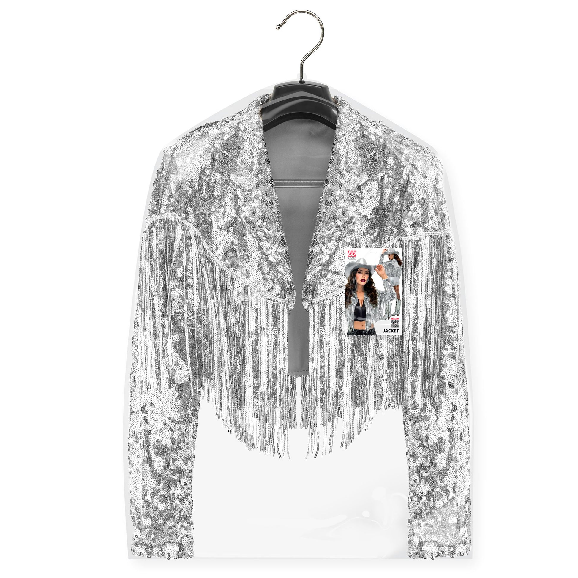 "SILBERNE PAILLETTENJACKE MIT FRANSEN" – Detailansicht