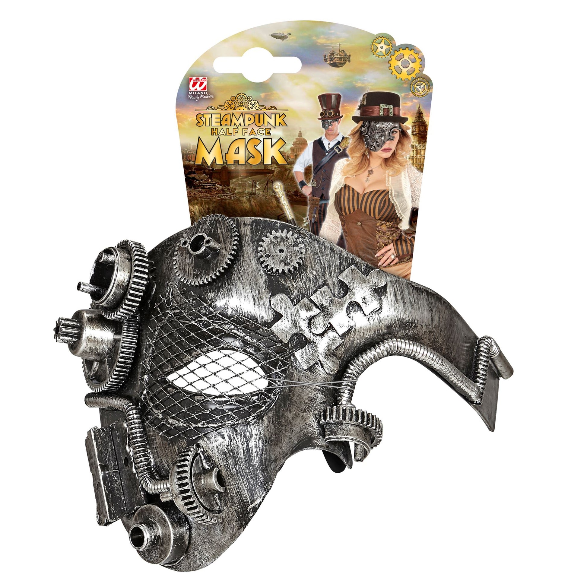 "SILBERNE STEAMPUNK HALBMASKE" – Detailansicht