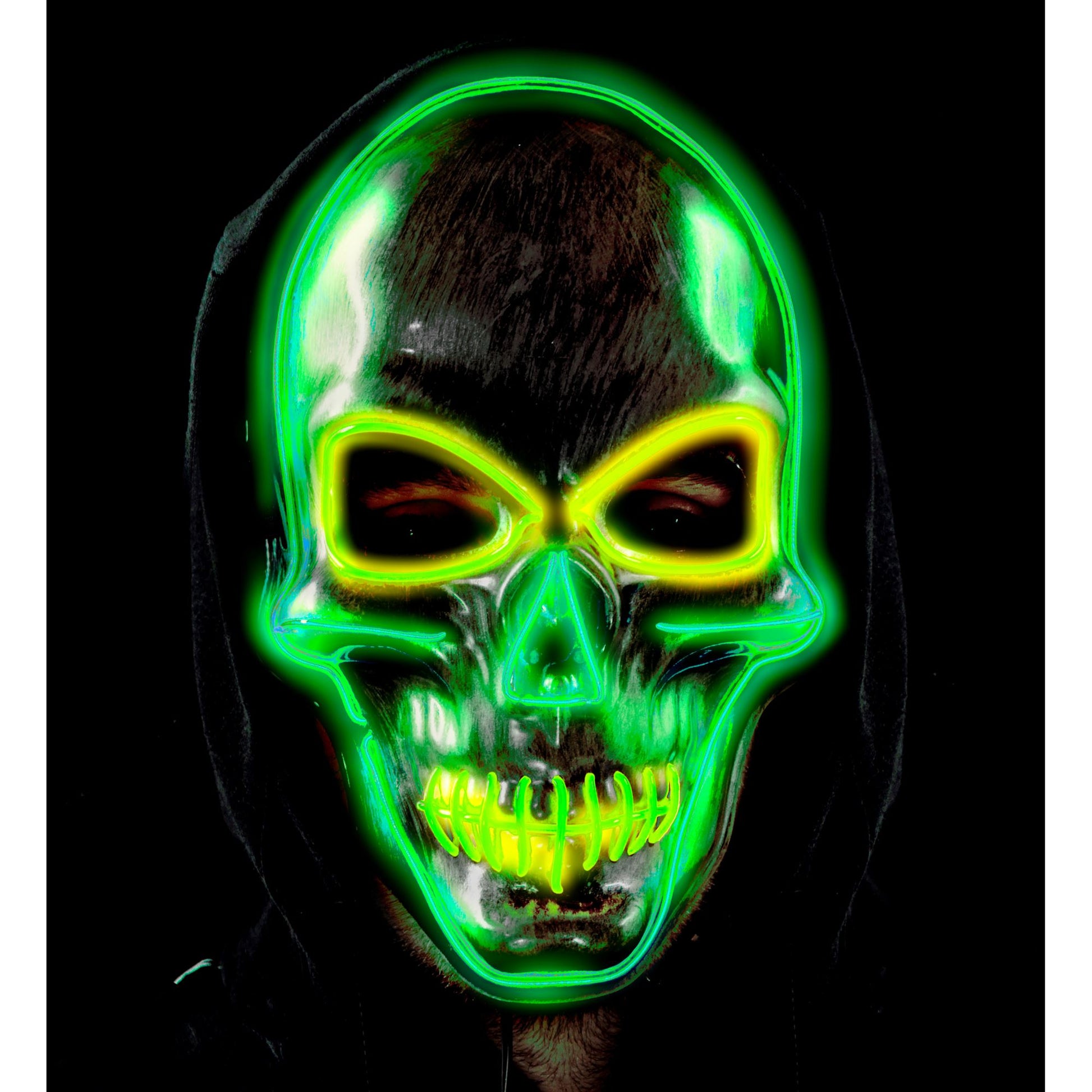 "SILBERNE TOTENKOPFMASKE MIT FARBIGEN LEDS" – Detailansicht