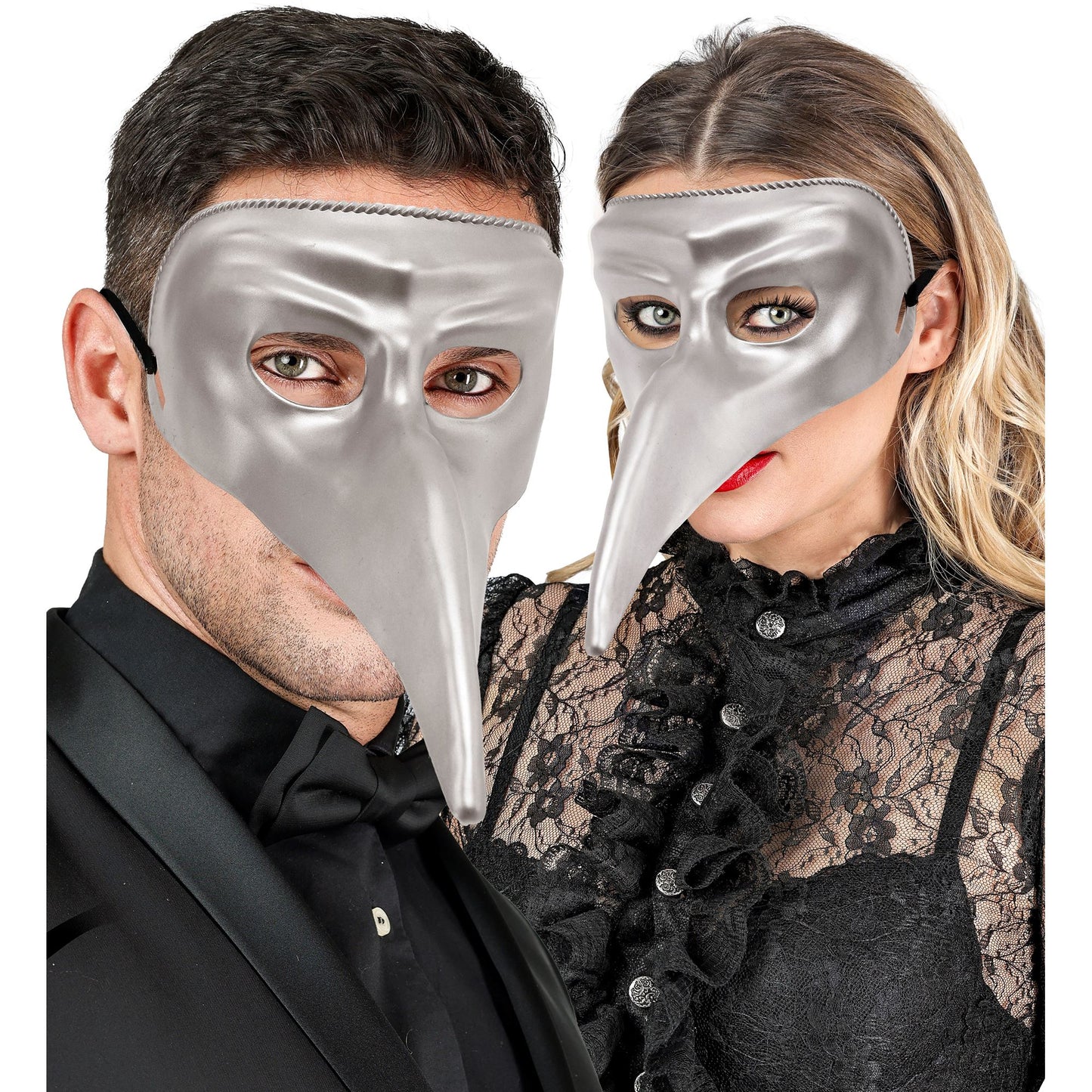 "SILBERNE VENETIANISCHE MASKE" aus Plastik – Detailansicht
