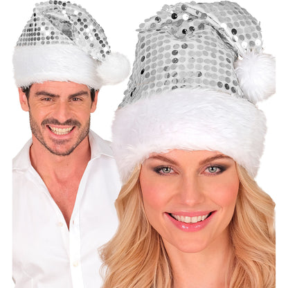 "SILBERNE WEIHNACHTSMANNMÜTZE MIT PLÜSCH & PAILLETTEN" – Ansicht 3