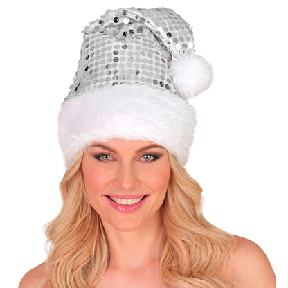 "SILBERNE WEIHNACHTSMANNMÜTZE MIT PLÜSCH & PAILLETTEN" – Ansicht 4