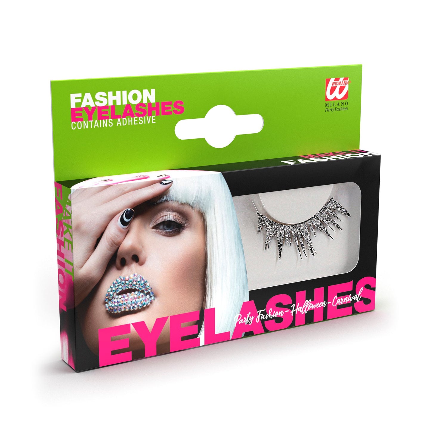 "SILBERNE WIMPERN" in Box mit Kleber in Glasflasche – Vorderansicht