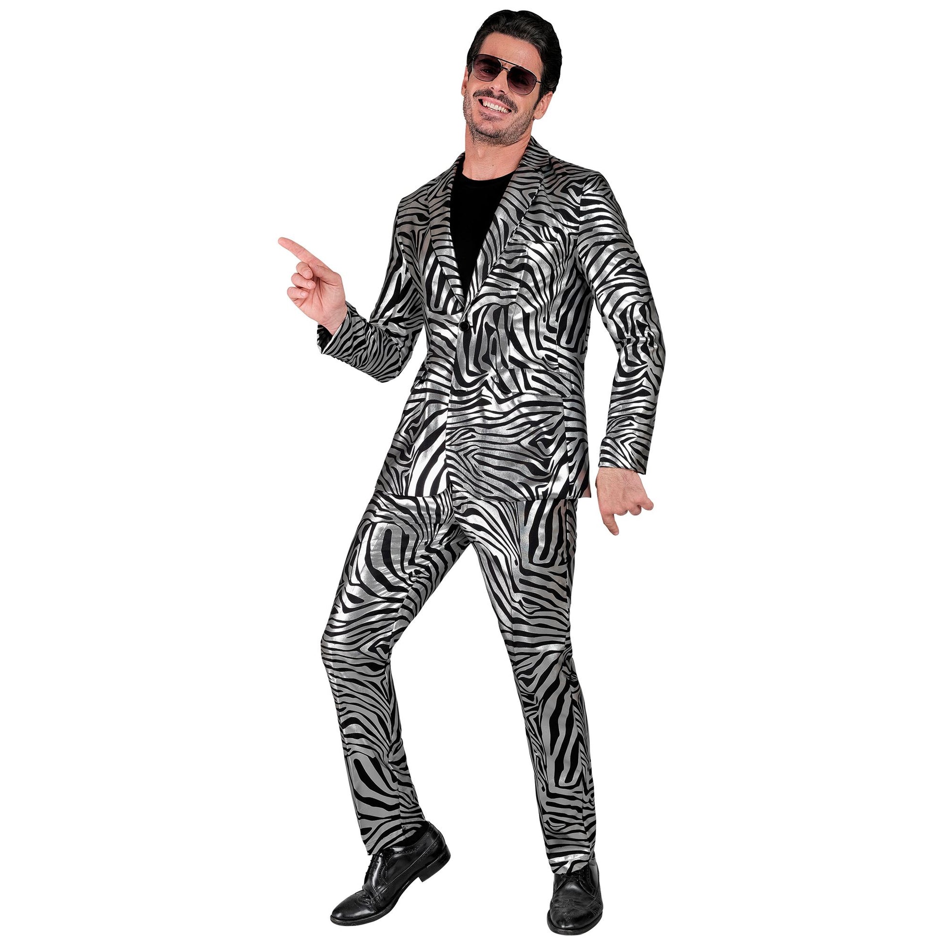 "SILBERNER ANIMAL PRINT PARTY FASHION ANZUG" (Jackett, Hose) – Vorderansicht