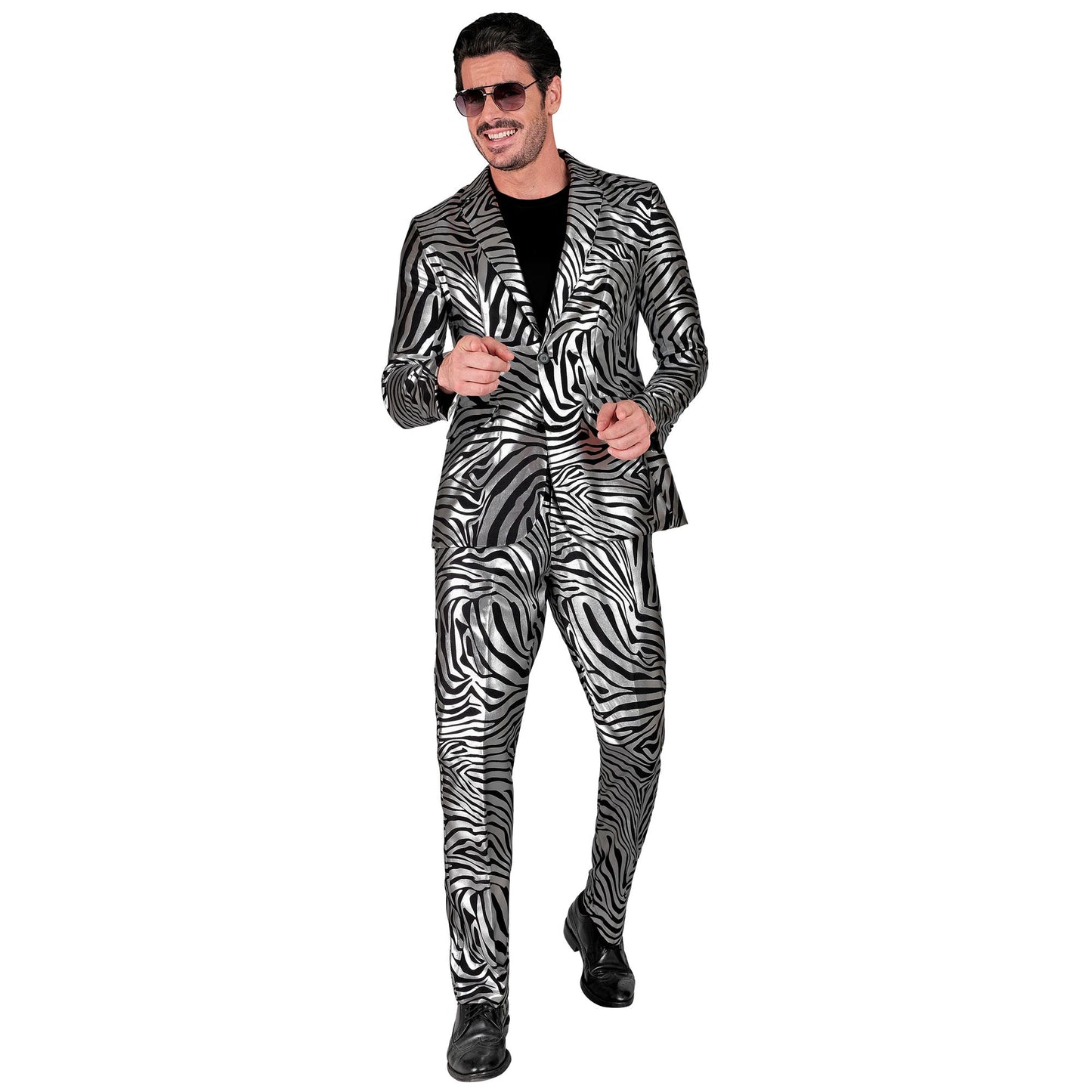 "SILBERNER ANIMAL PRINT PARTY FASHION ANZUG" (Jackett, Hose) – Detailansicht