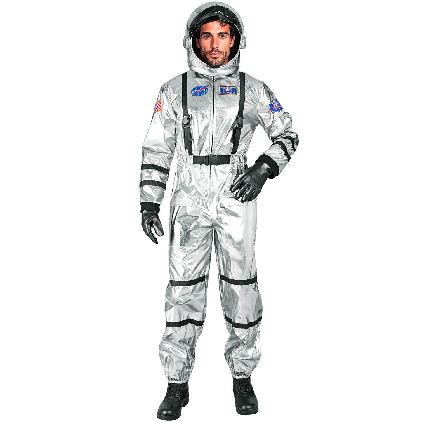 "SILBERNER ASTRONAUT" (Overall, Helm) – Vorderansicht