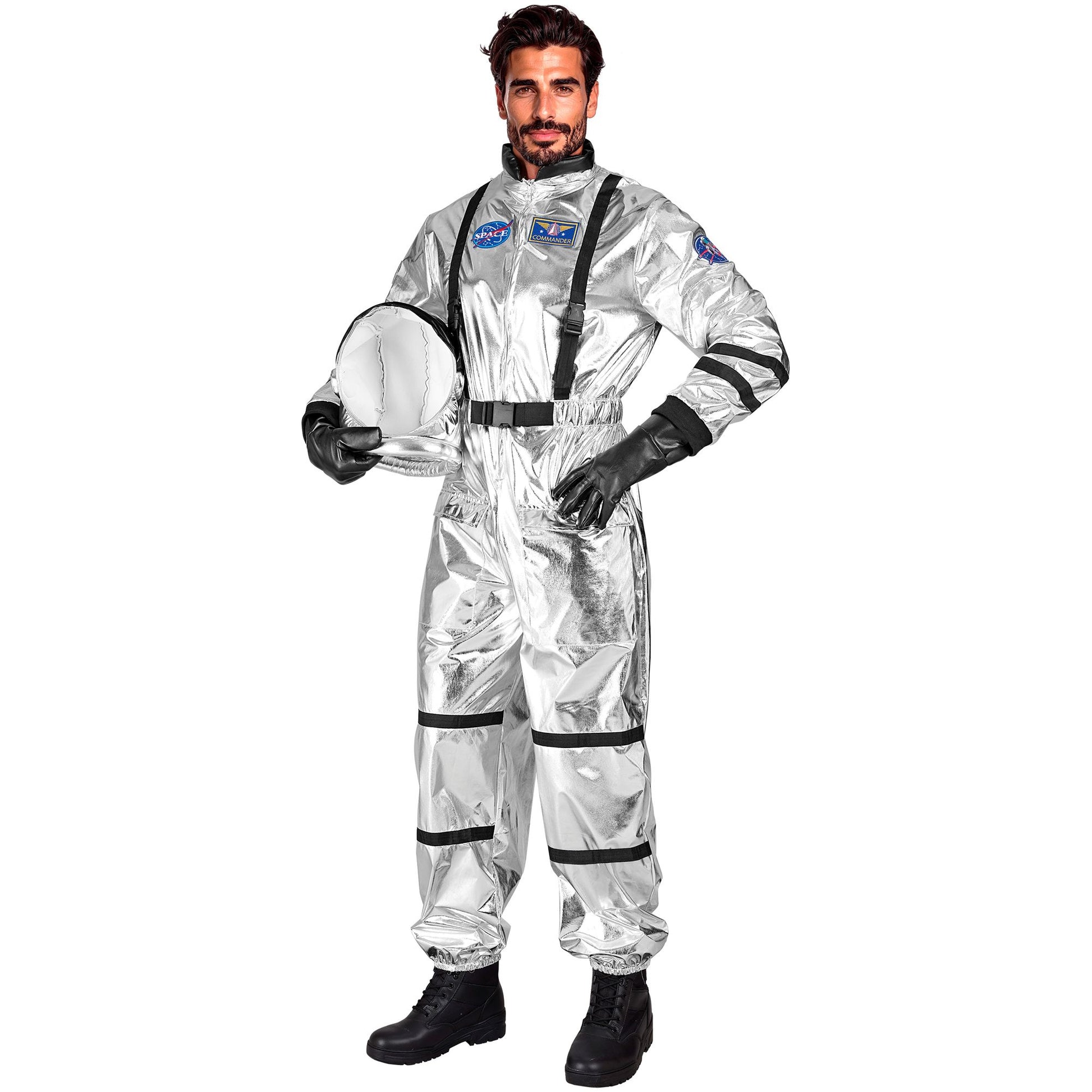 "SILBERNER ASTRONAUT" (Overall, Helm) – Detailansicht