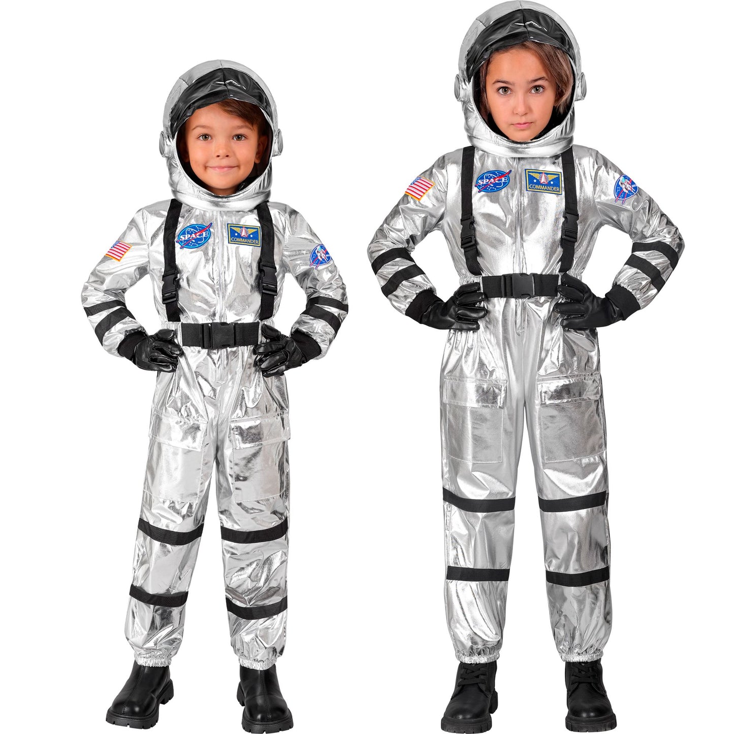 "SILBERNER ASTRONAUT" (Overall, Helm) – Vorderansicht