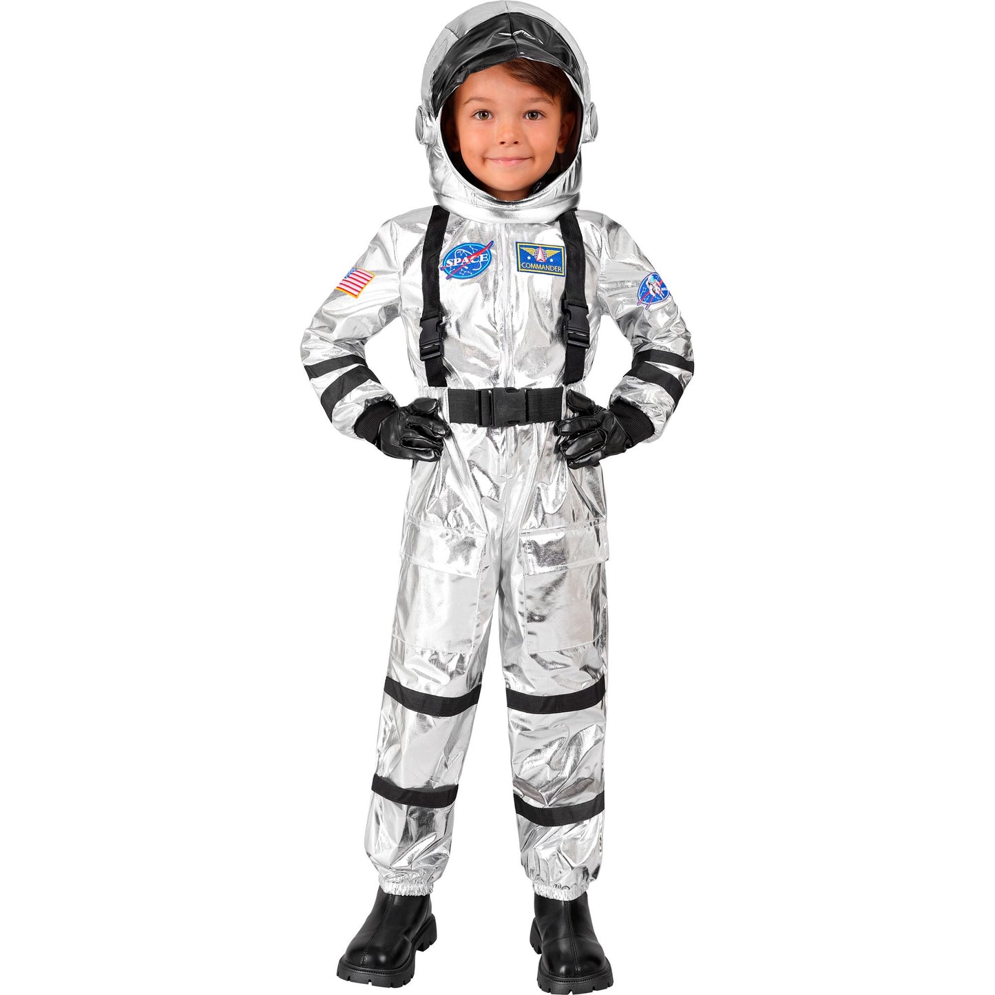 "SILBERNER ASTRONAUT" (Overall, Helm) – Detailansicht