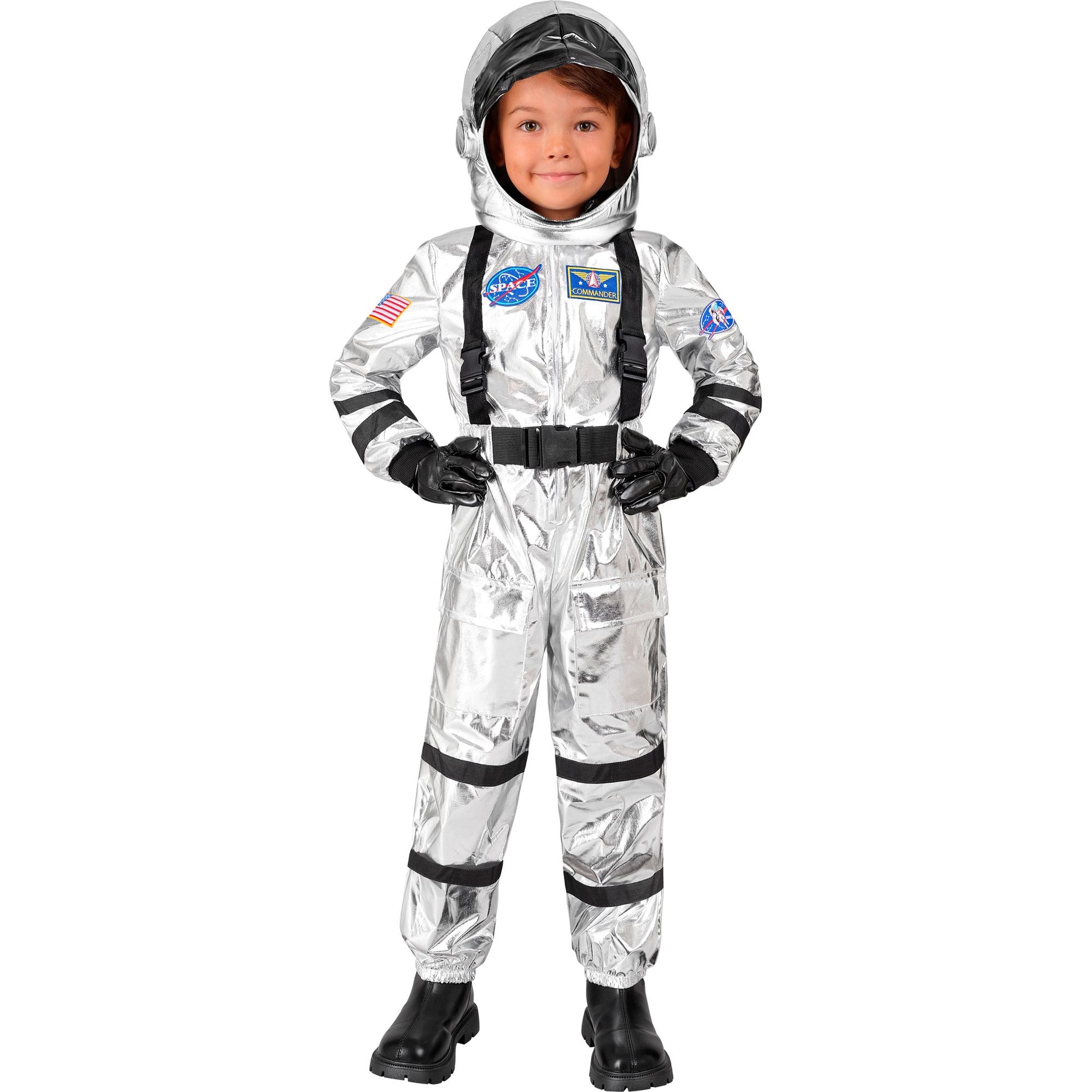 "SILBERNER ASTRONAUT" (Overall, Helm) – Detailansicht