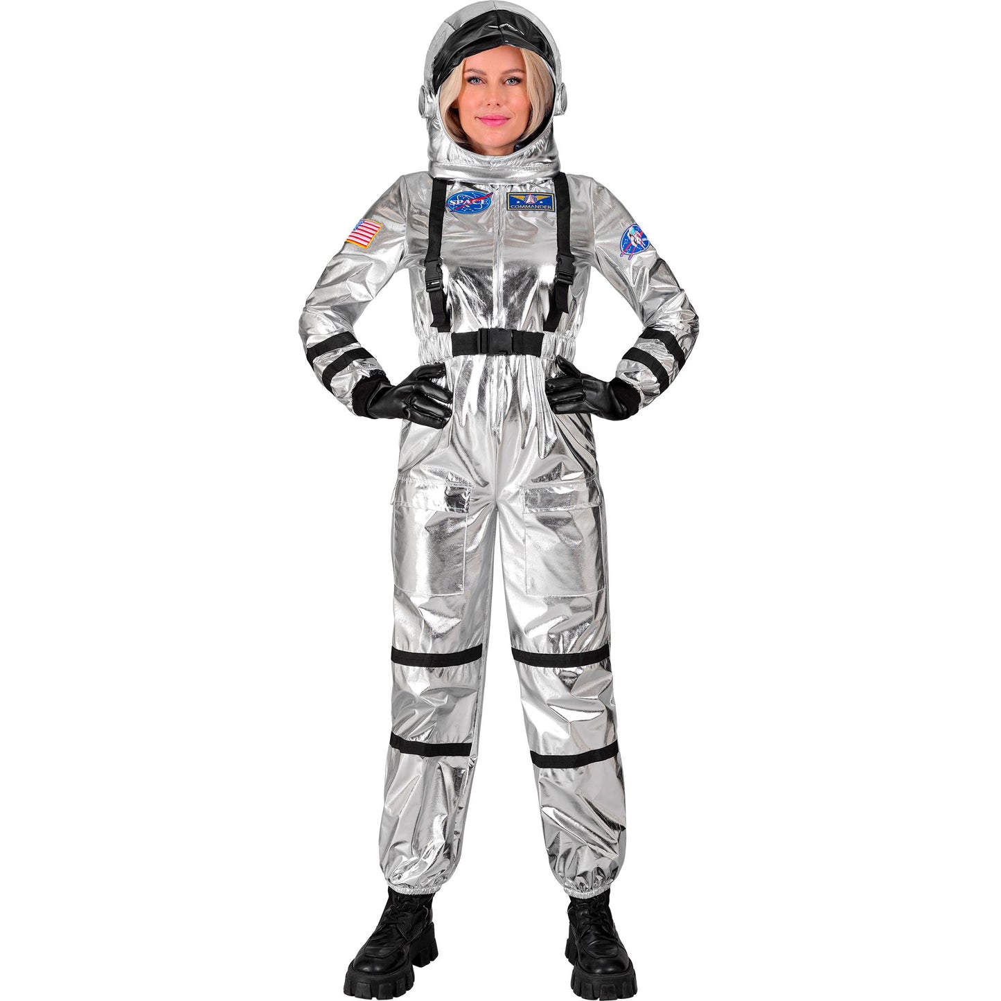 "SILBERNER ASTRONAUT" (Overall, Helm) – Vorderansicht