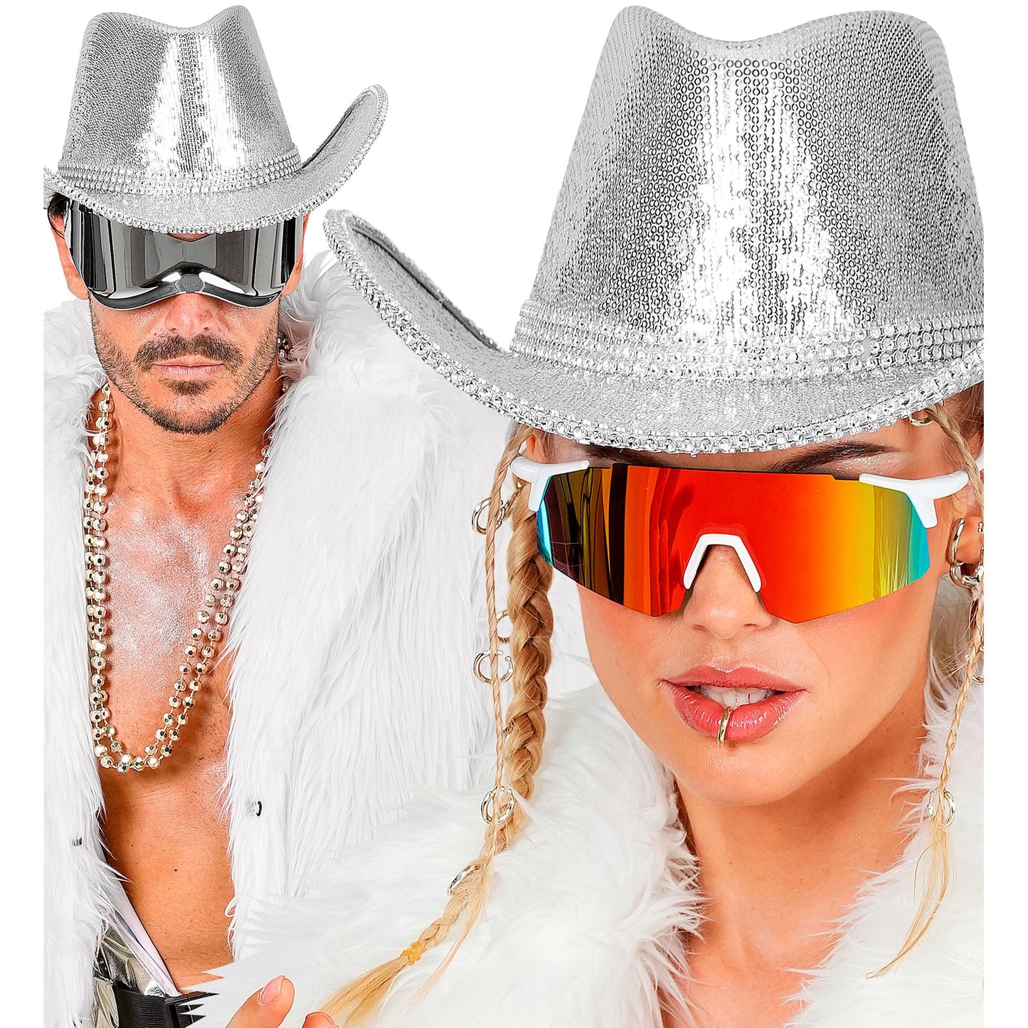 "SILBERNER PAILLETTEN COWBOY HUT MIT STRASS" – Ansicht 3