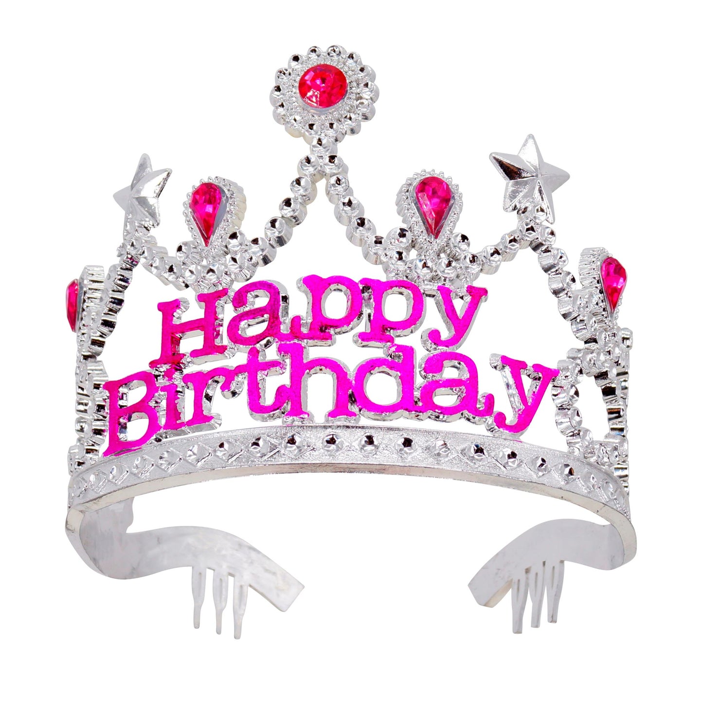 "SILBERNES HAPPY BIRTHDAY DIADEM MIT ROSA SCHMUCKSTEINEN" – Vorderansicht