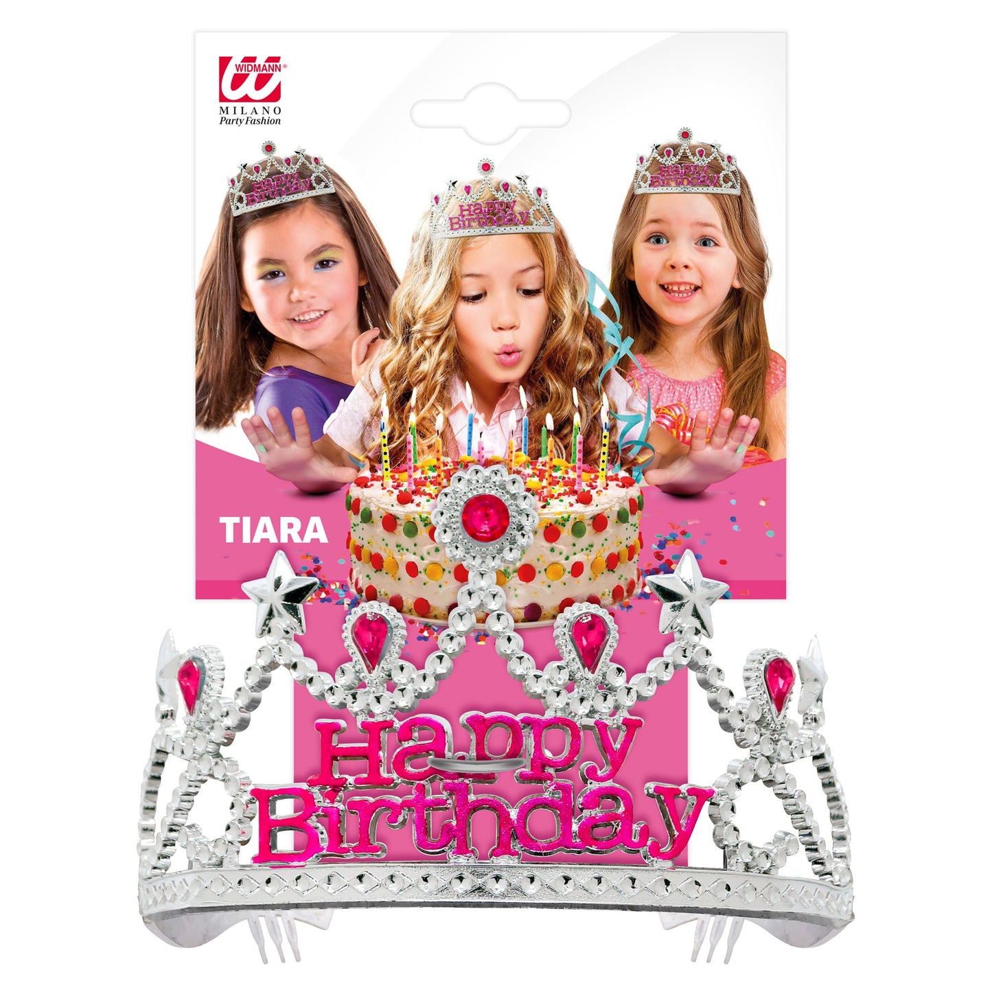 "SILBERNES HAPPY BIRTHDAY DIADEM MIT ROSA SCHMUCKSTEINEN" – Detailansicht
