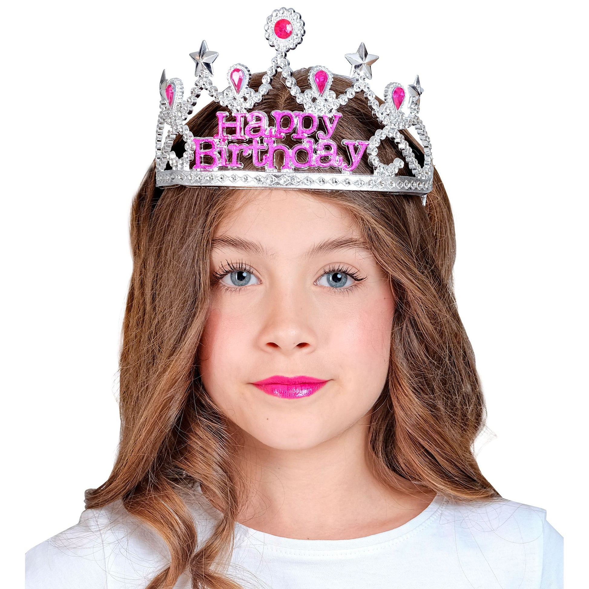 "SILBERNES HAPPY BIRTHDAY DIADEM MIT ROSA SCHMUCKSTEINEN" – Ansicht 3
