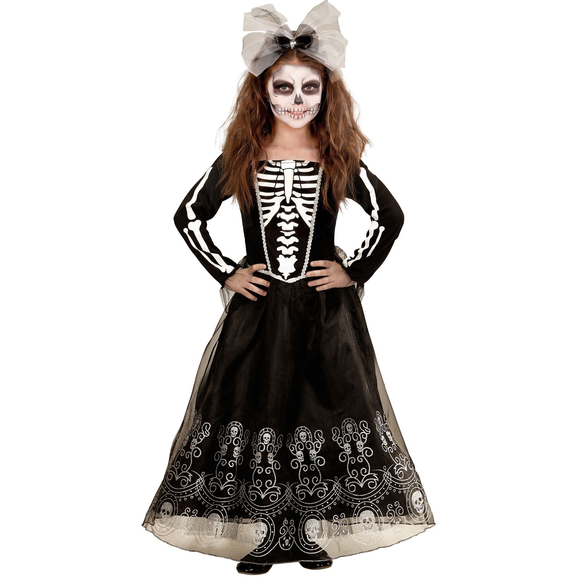 "SKELETRIA" (Kleid, Haarreif mit Schleife & Tüll) – Detailansicht