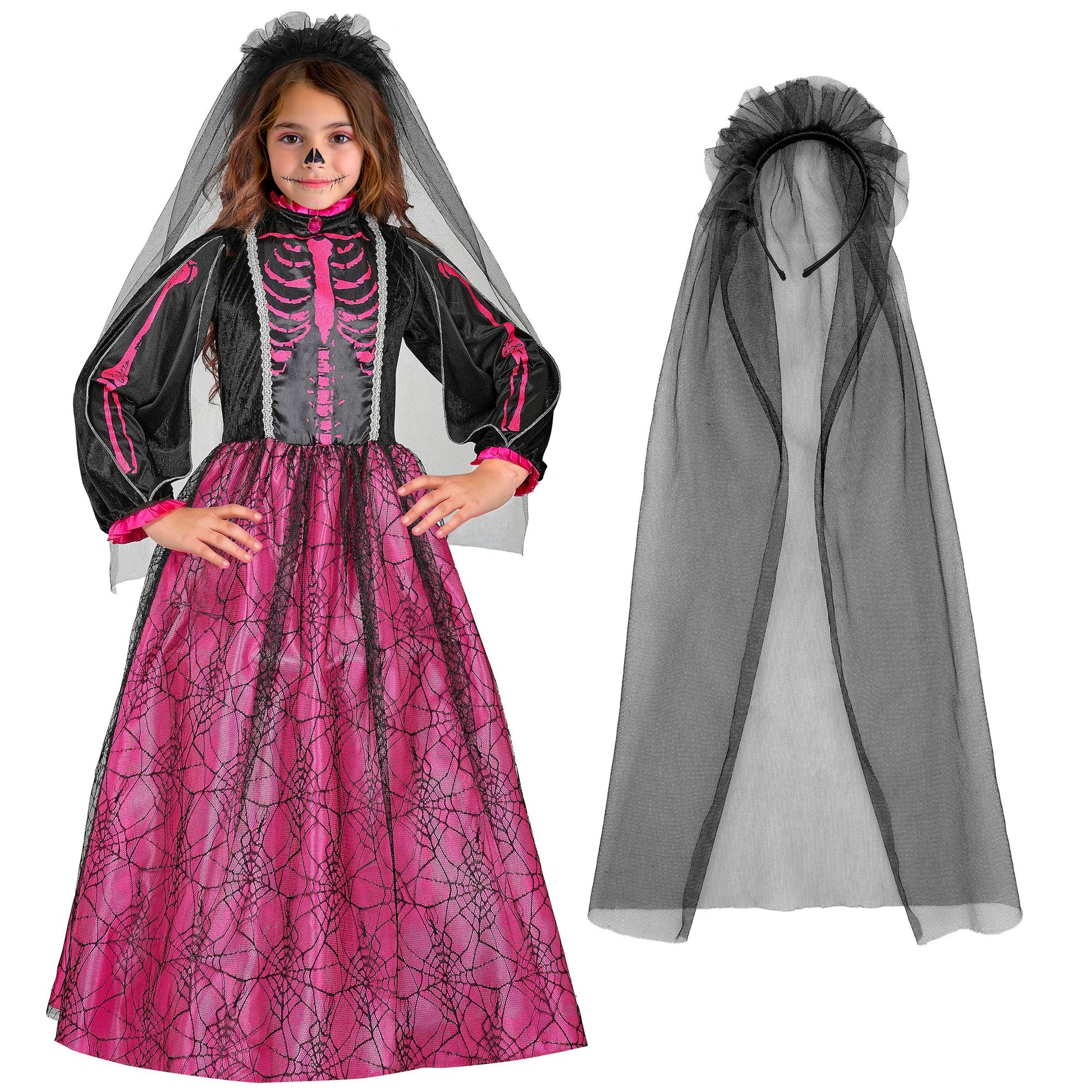 "SKELETT BRAUT" (Kleid mit Unterrock & Reifrock, Brautschleier) – Detailansicht