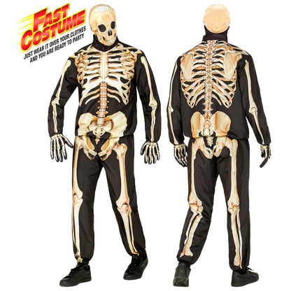 "SKELETT FAST COSTUME" (Oberteil, Hose, Handschuhe, Maske) – Vorderansicht