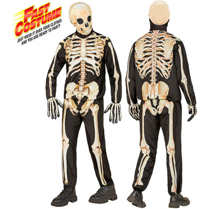 "SKELETT FAST COSTUME" (Oberteil, Hose, Handschuhe, Maske) – Vorderansicht
