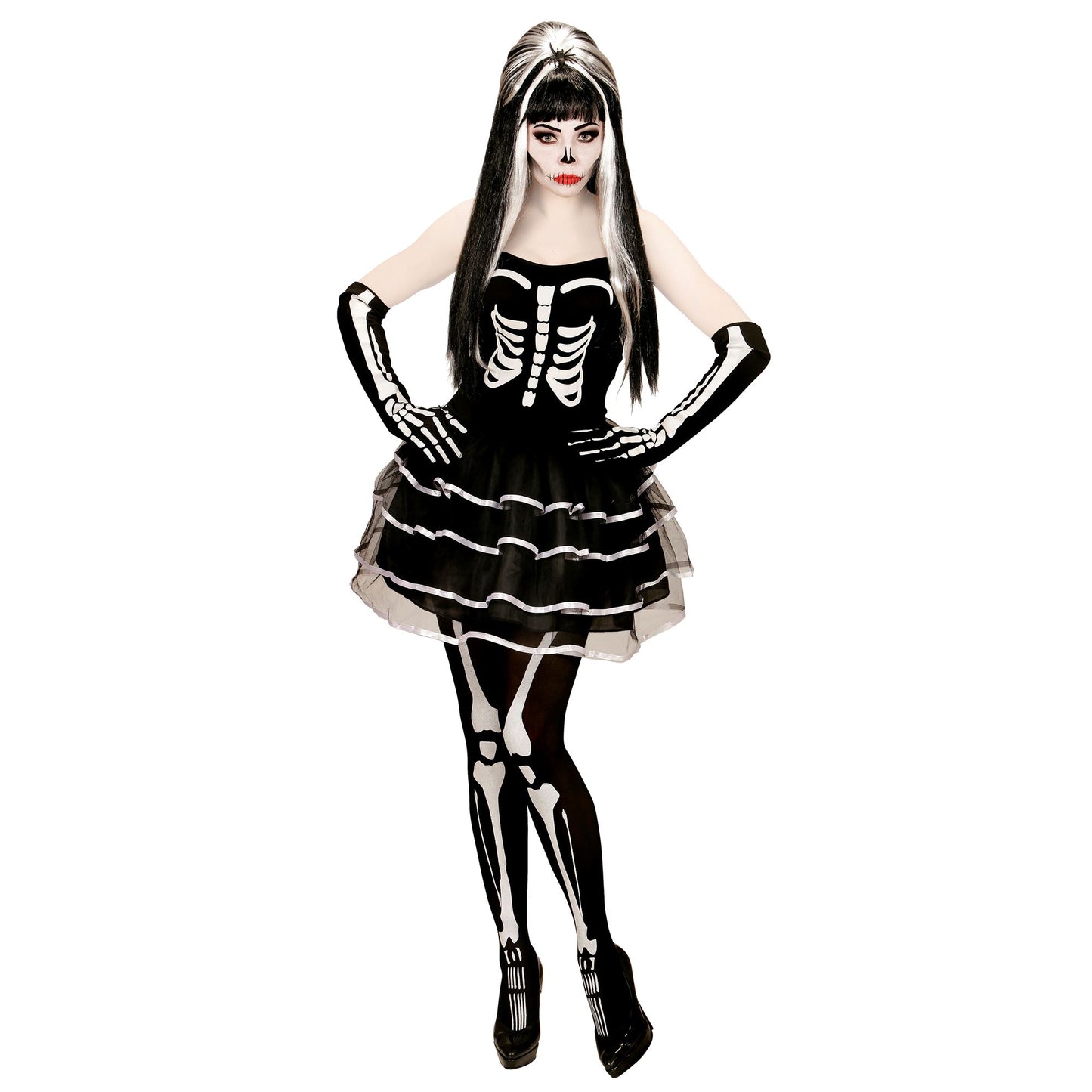 "SKELETT" (Kleid, Handschuhe) – Vorderansicht