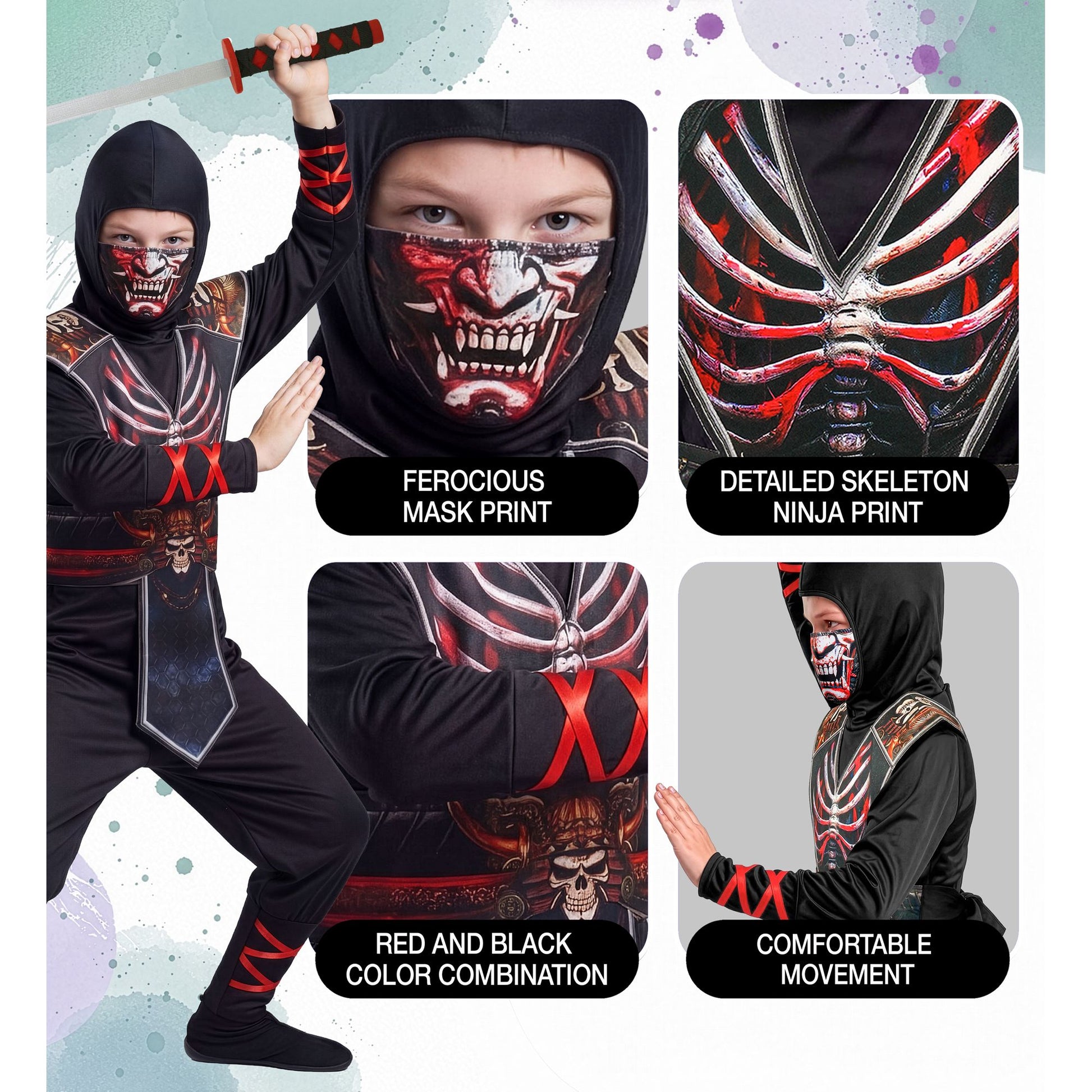 "SKELETT NINJA" (Overall, Brustrüstung mit Gürtel, Kapuze, Maske) – Ansicht 4