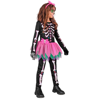 "SKELETT" (Overall mit Tutu, Haarreif mit Schleife und Totenkopf) – Ansicht 3