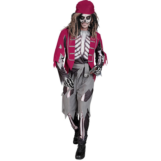 "SKELETT PIRAT" (Oberteil mit Weste und Gürtel, Hose, Bandana) – Vorderansicht