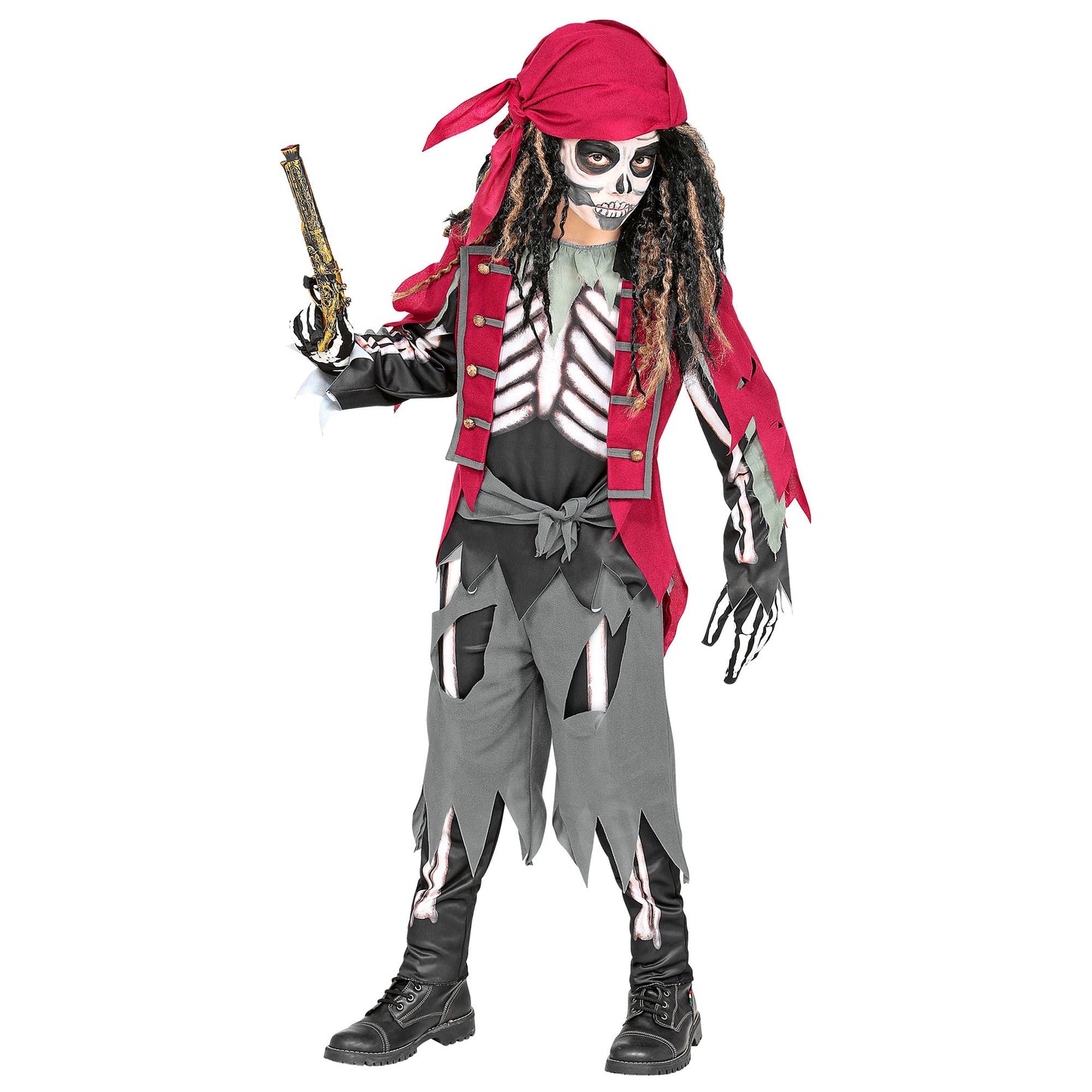 "SKELETT PIRAT" (Oberteil mit Weste und Gürtel, Hose, Bandana) – Ansicht 3