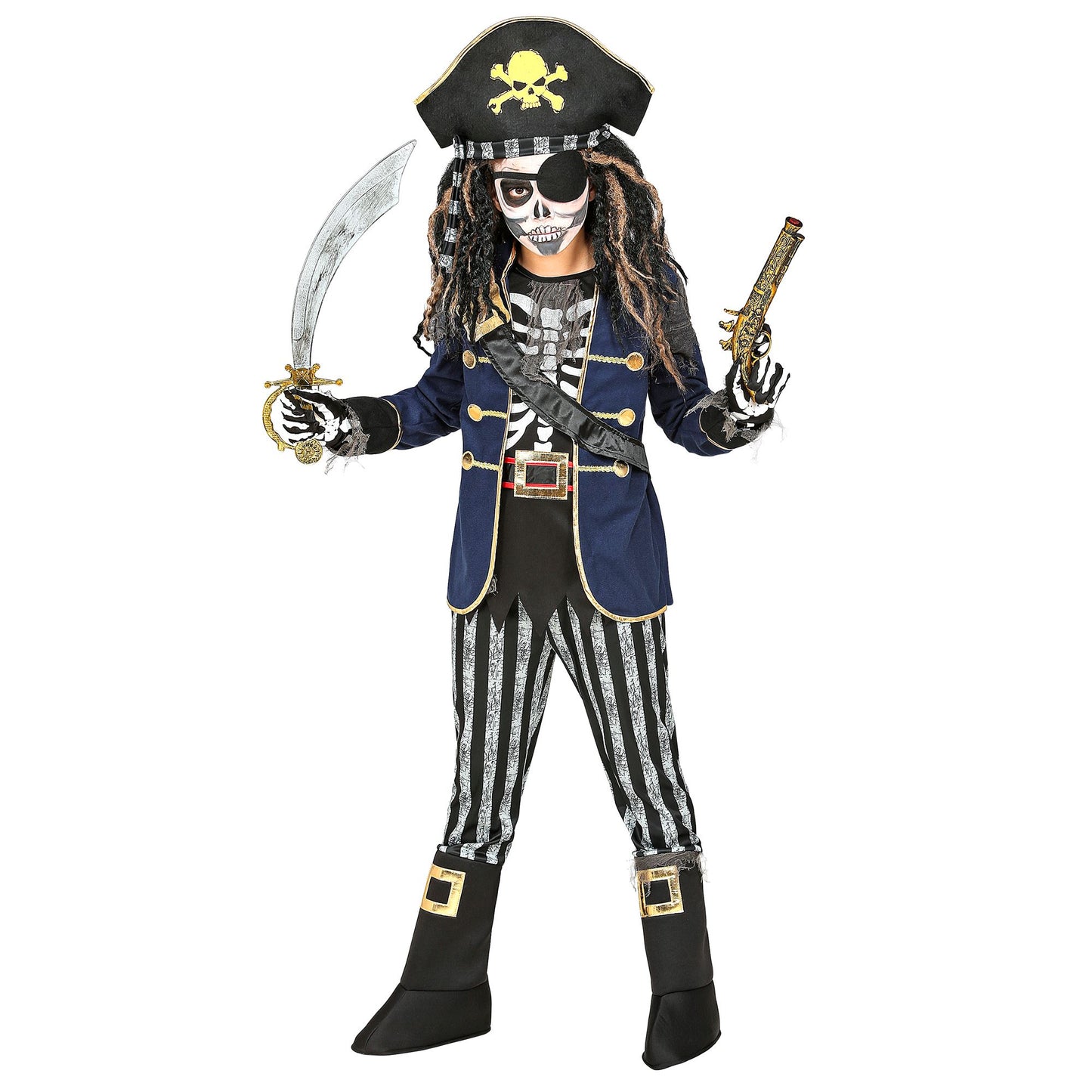 "SKELETT PIRATENKAPITÄN" (Mantel mit Hemd, Gürtel & Schwertscheide, Hose mit Stiefelüberziehern, Hut mit Bandana) – Ansicht 3