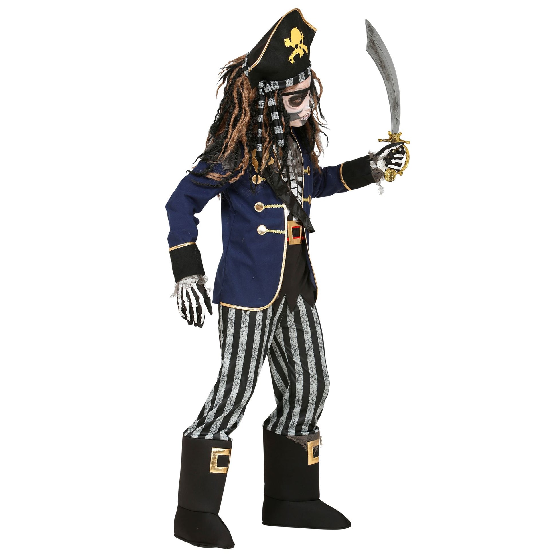 "SKELETT PIRATENKAPITÄN" (Mantel mit Hemd, Gürtel & Schwertscheide, Hose mit Stiefelüberziehern, Hut mit Bandana) – Ansicht 4