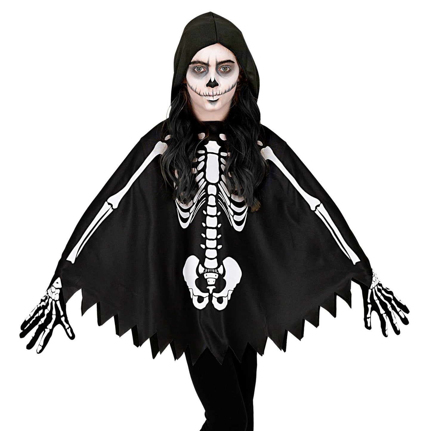 "SKELETT" (Poncho mit Kapuze) – Vorderansicht