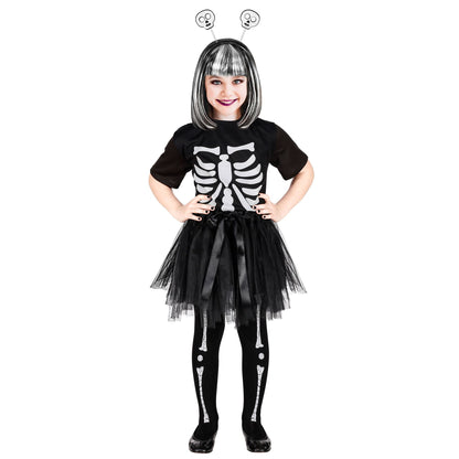 SKELETT (T-Shirt, Tutu, Haarreif mit Totenköpfen) – Vorderansicht