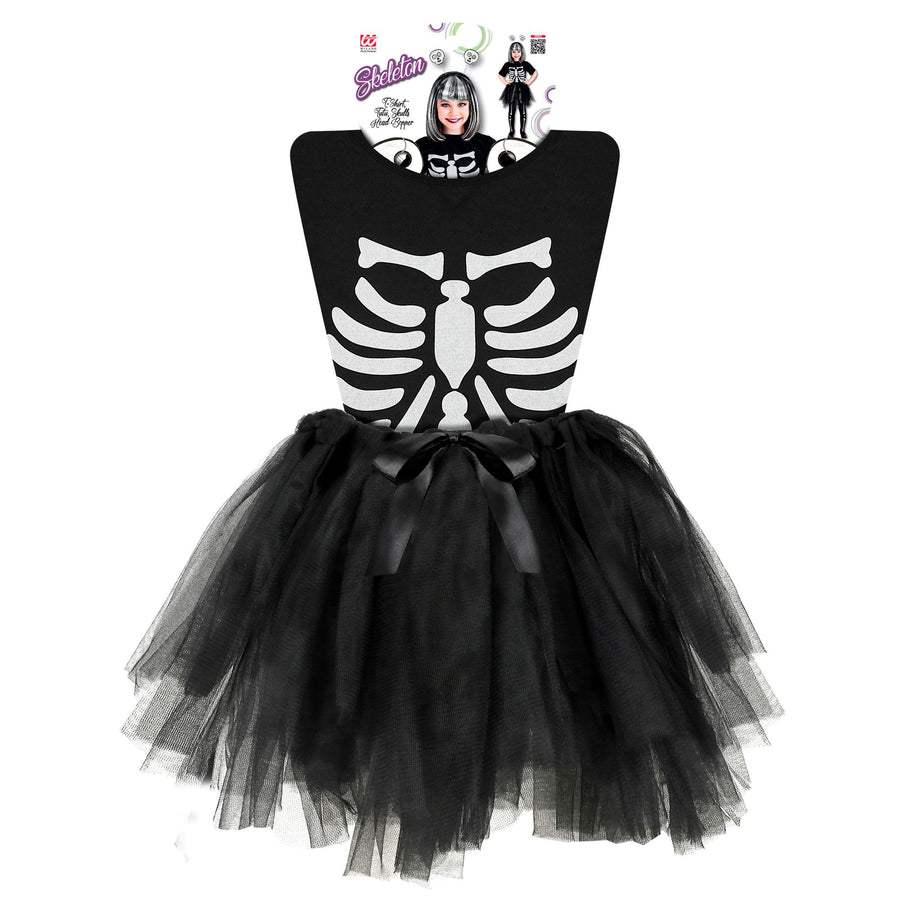 SKELETT (T-Shirt, Tutu, Haarreif mit Totenköpfen) – Detailansicht