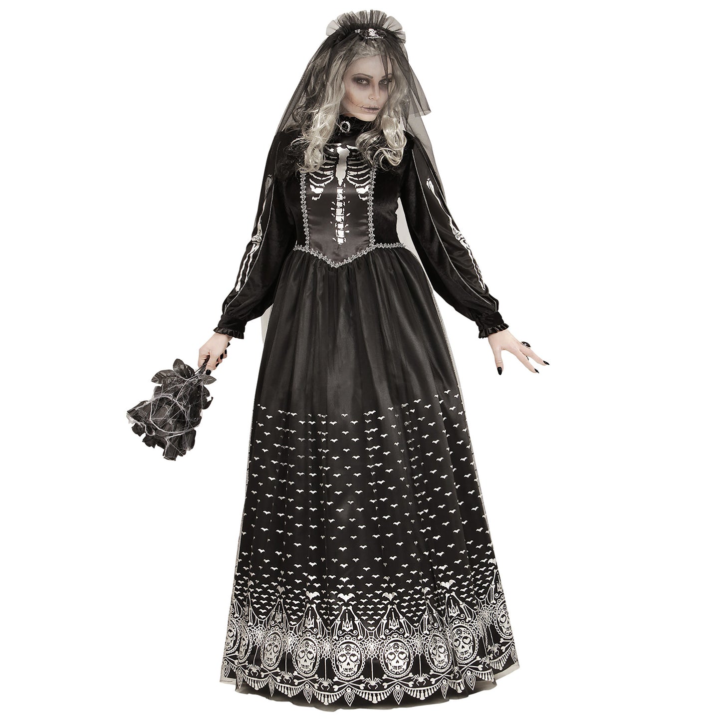 "SKELETTBRAUT" (Kleid mit Reifunterrock, Brautschleier) – Detailansicht