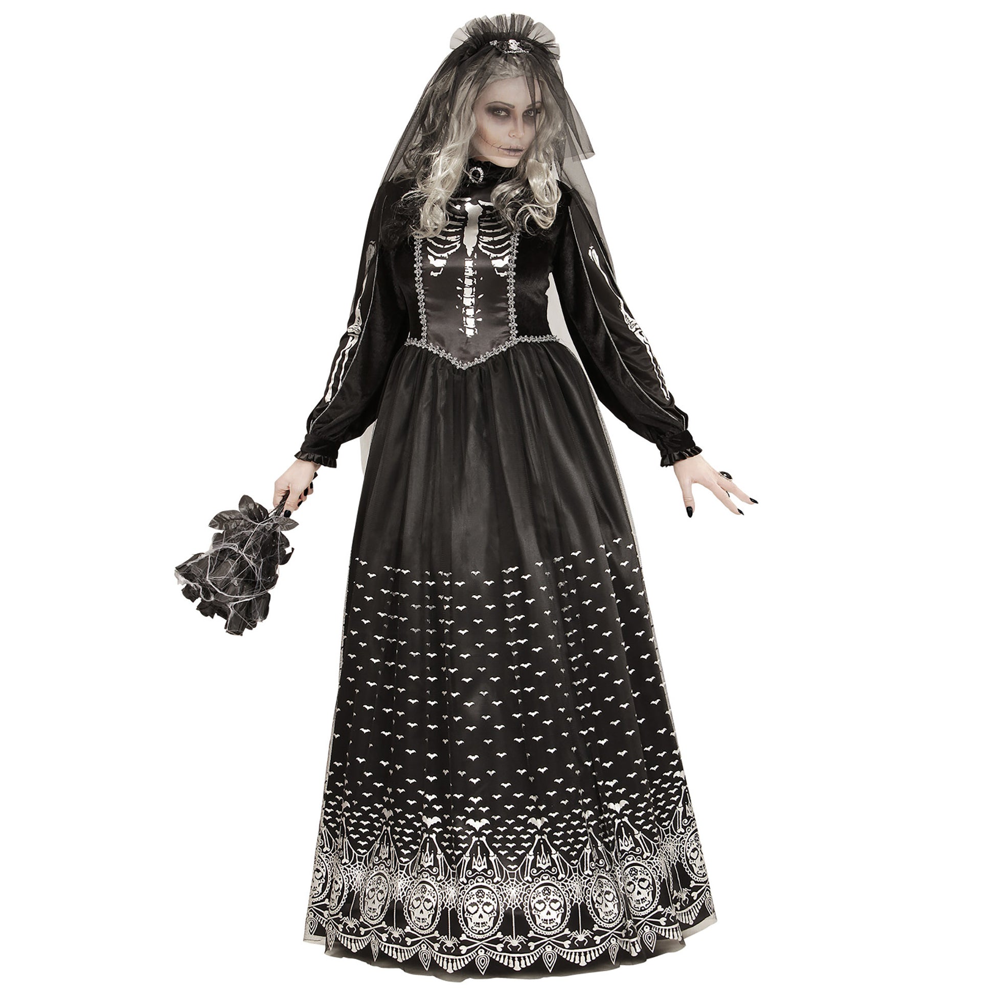 "SKELETTBRAUT" (Kleid mit Reifunterrock, Brautschleier) – Detailansicht