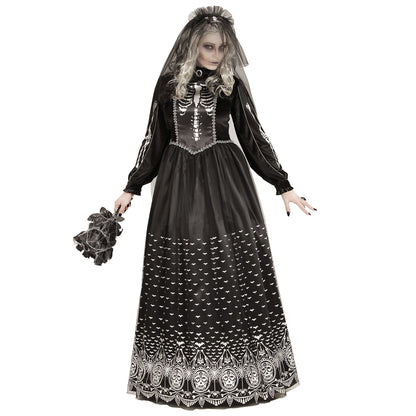 "SKELETTBRAUT" (Kleid mit Reifunterrock, Brautschleier) – Detailansicht