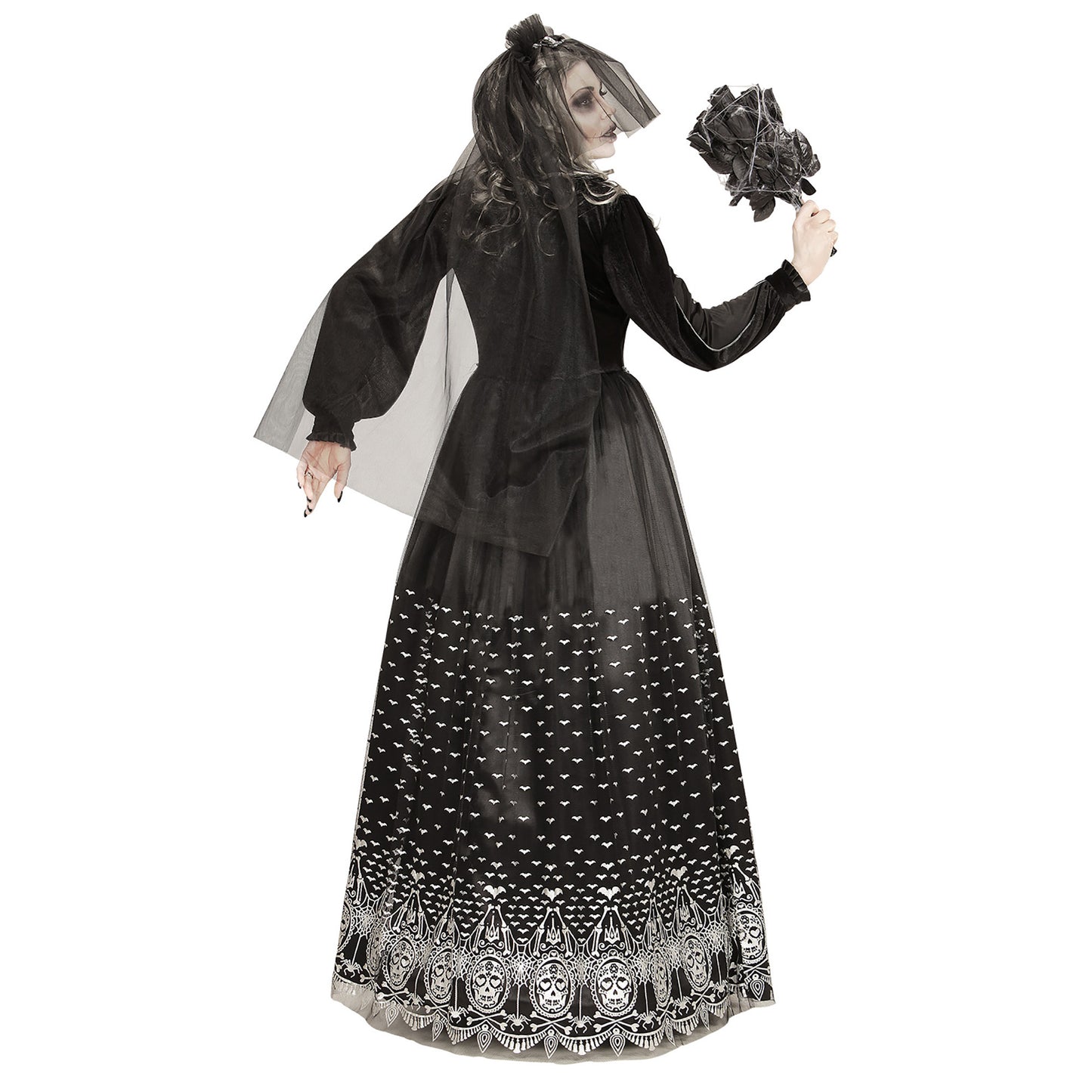 "SKELETTBRAUT" (Kleid mit Reifunterrock, Brautschleier) – Ansicht 3