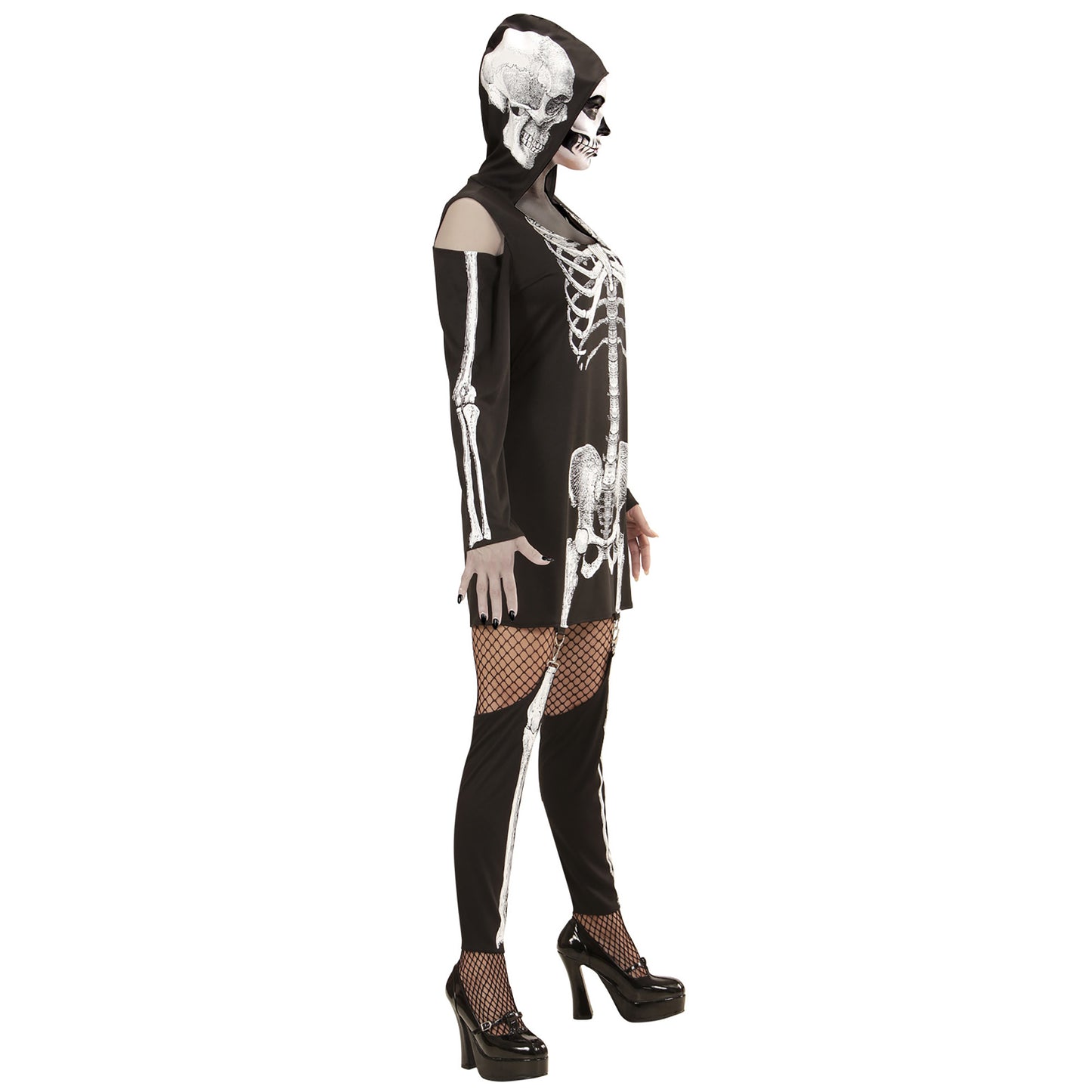 "SKELETTLADY" (Kleid mit Kapuze, Strapsen -Leggings) – Ansicht 3