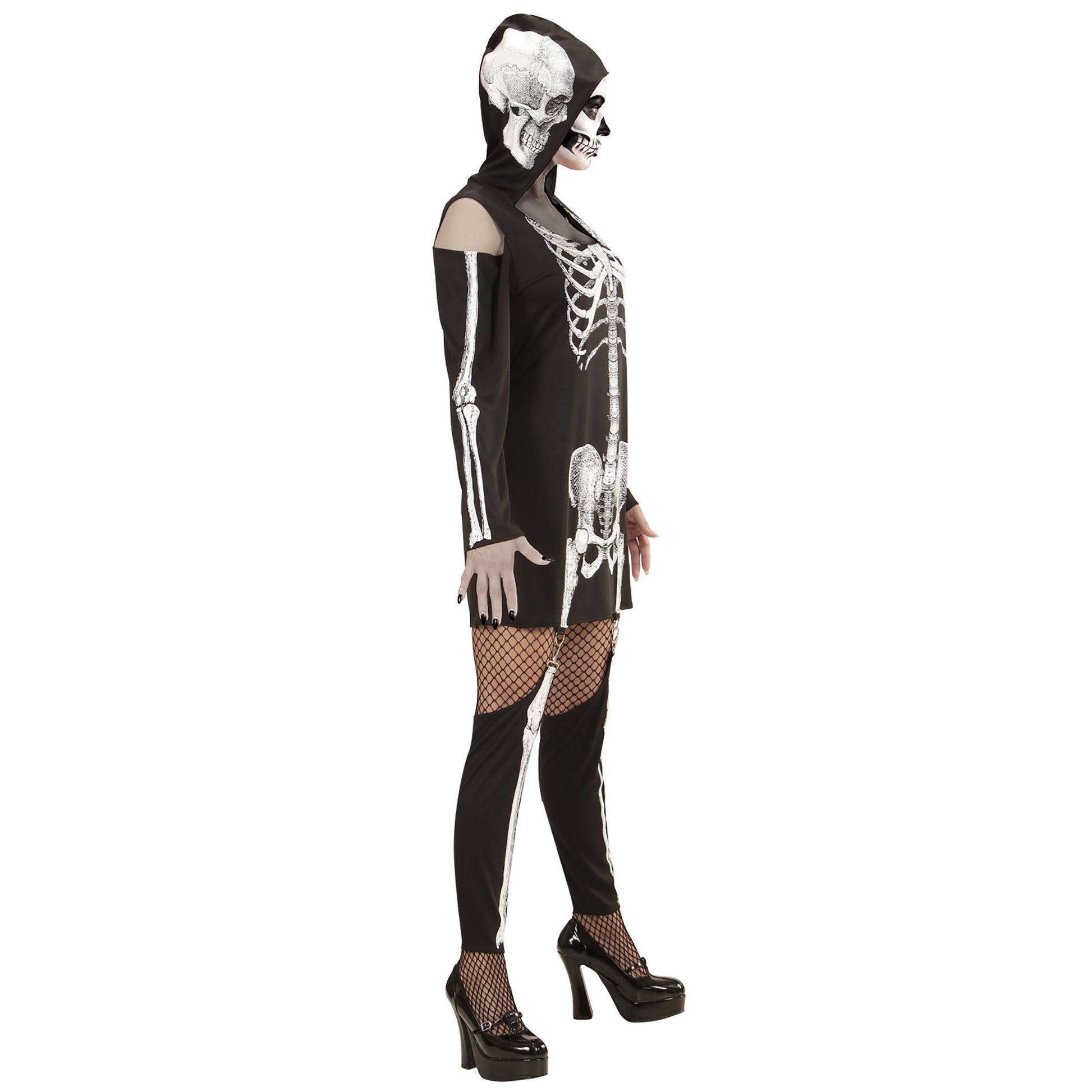 "SKELETTLADY" (Kleid mit Kapuze, Strapsen -Leggings) – Ansicht 3