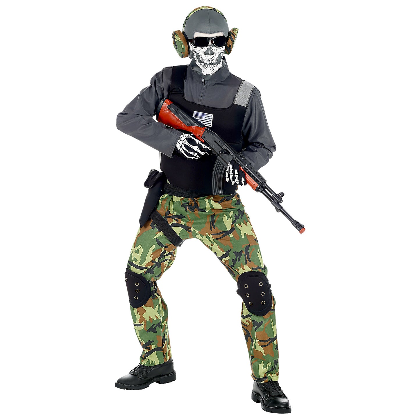 "SKELETTSOLDAT" (Overall, Weste, Knieschoner, Gürtel, Holster, Maske, Brille, Kopfhörer) – Ansicht 3