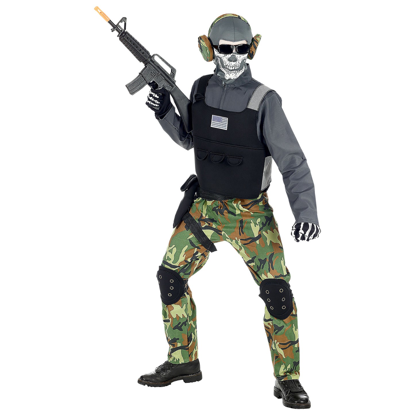"SKELETTSOLDAT" (Overall, Weste, Knieschoner, Gürtel, Holster, Maske, Brille, Kopfhörer) – Ansicht 4