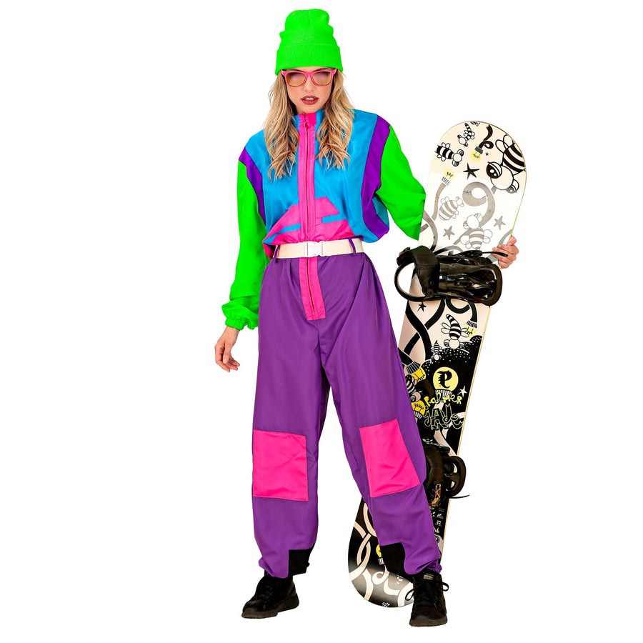 "SKI- SNOWBOARDANZUG VIOLETT-HELLBLAU-GRÜN" (Overall, Gürtel) – Detailansicht