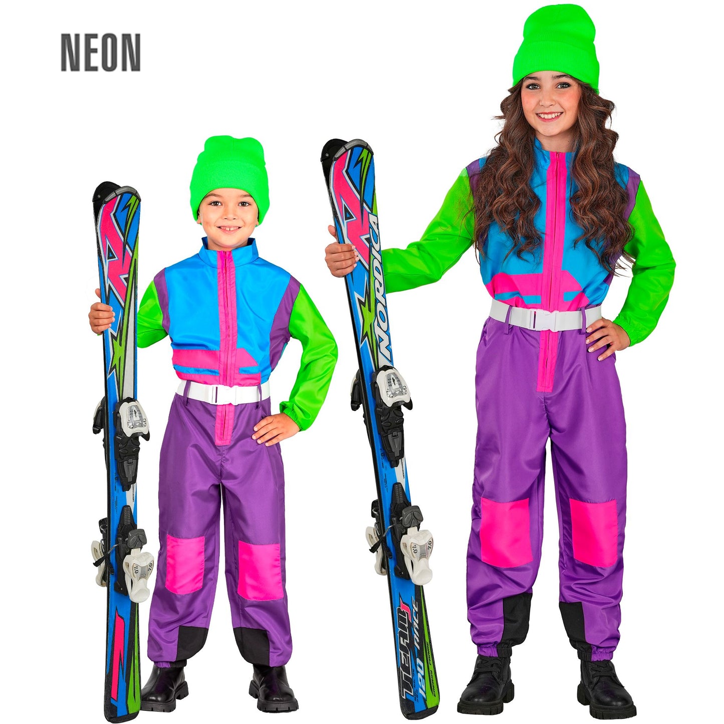 Widmann Neon Snowboarder Kinder Jumpsuit Skianzug in Neonfarben – Produktansicht