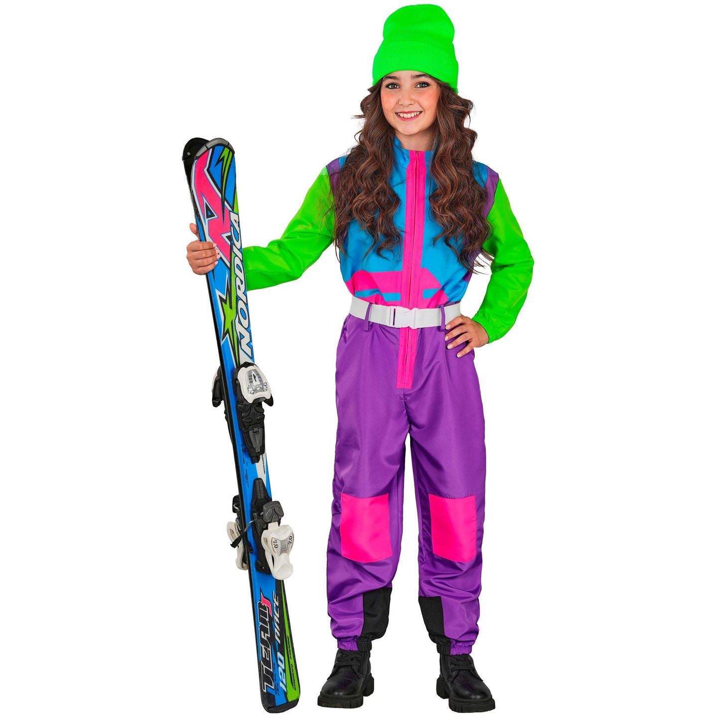 Widmann Neon Snowboarder Kinder Jumpsuit Skianzug in Neonfarben – Detailansicht