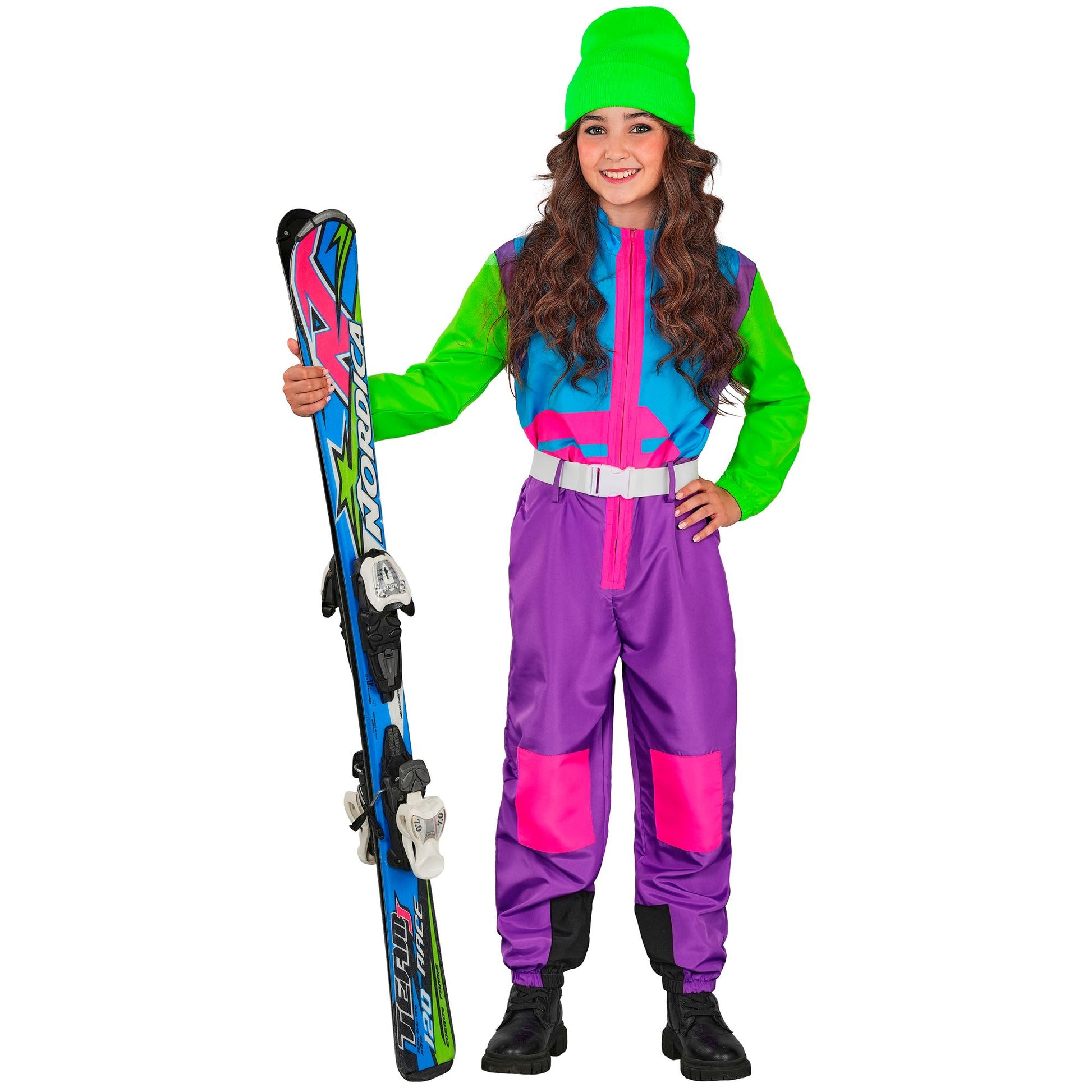 Widmann Neon Snowboarder Kinder Jumpsuit Skianzug in Neonfarben – Detailansicht